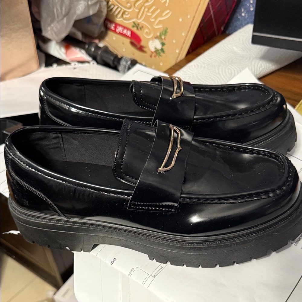 ASOS Black Loafers with Gold Detail
